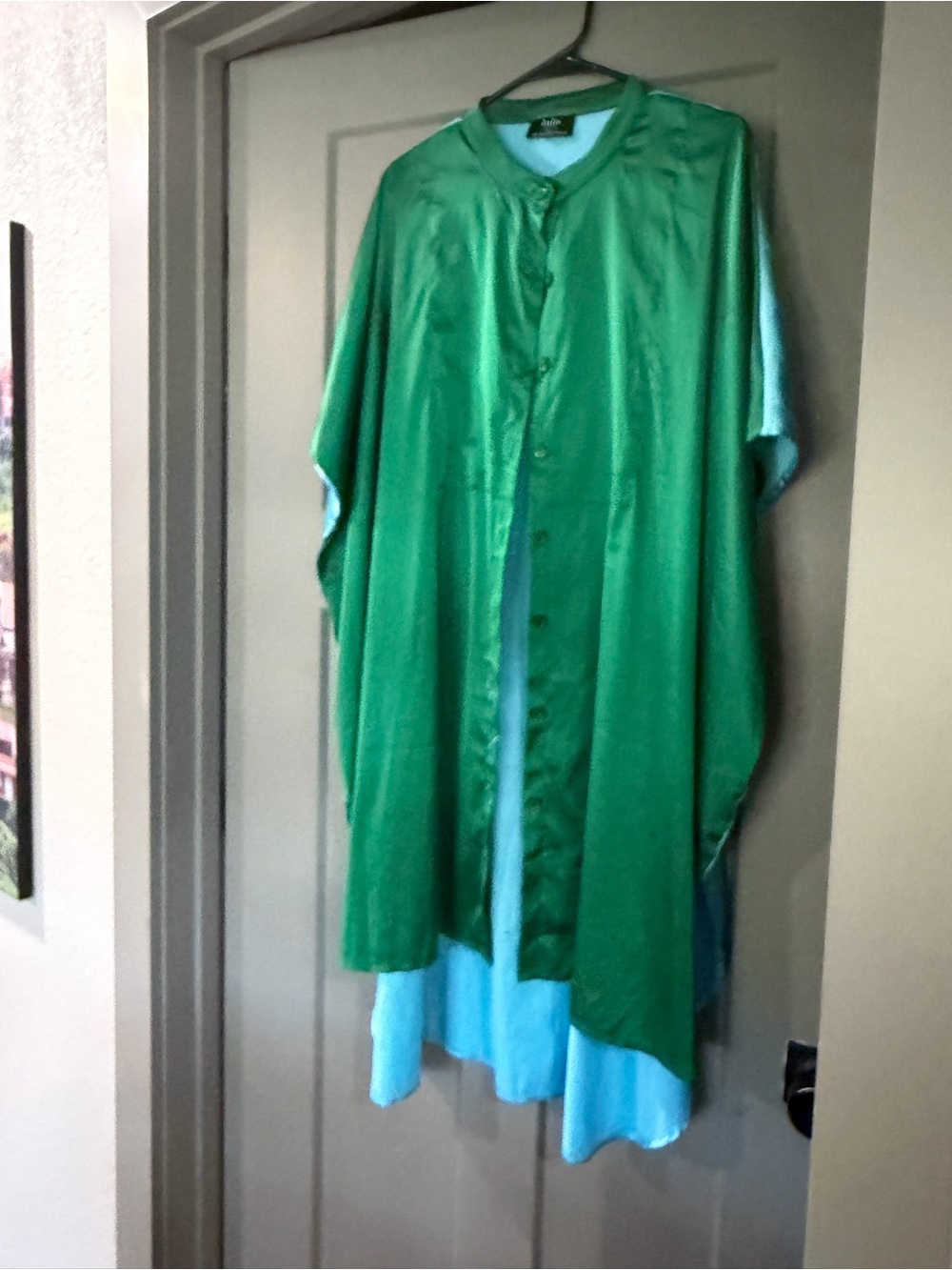 Dressed in LALA Emerald Green Satin Button-Down Shirt or Dress